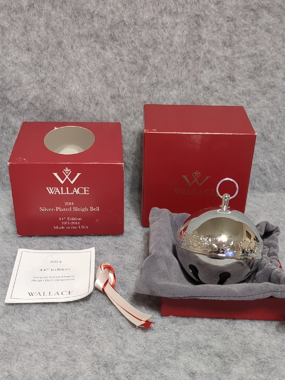 Wallace 2014 44th edition 1971-2014 silver-plated sleigh bell ornament in box